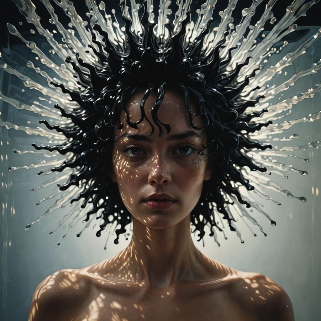 Dark Goddess Emerges from FerroFluid Reflections