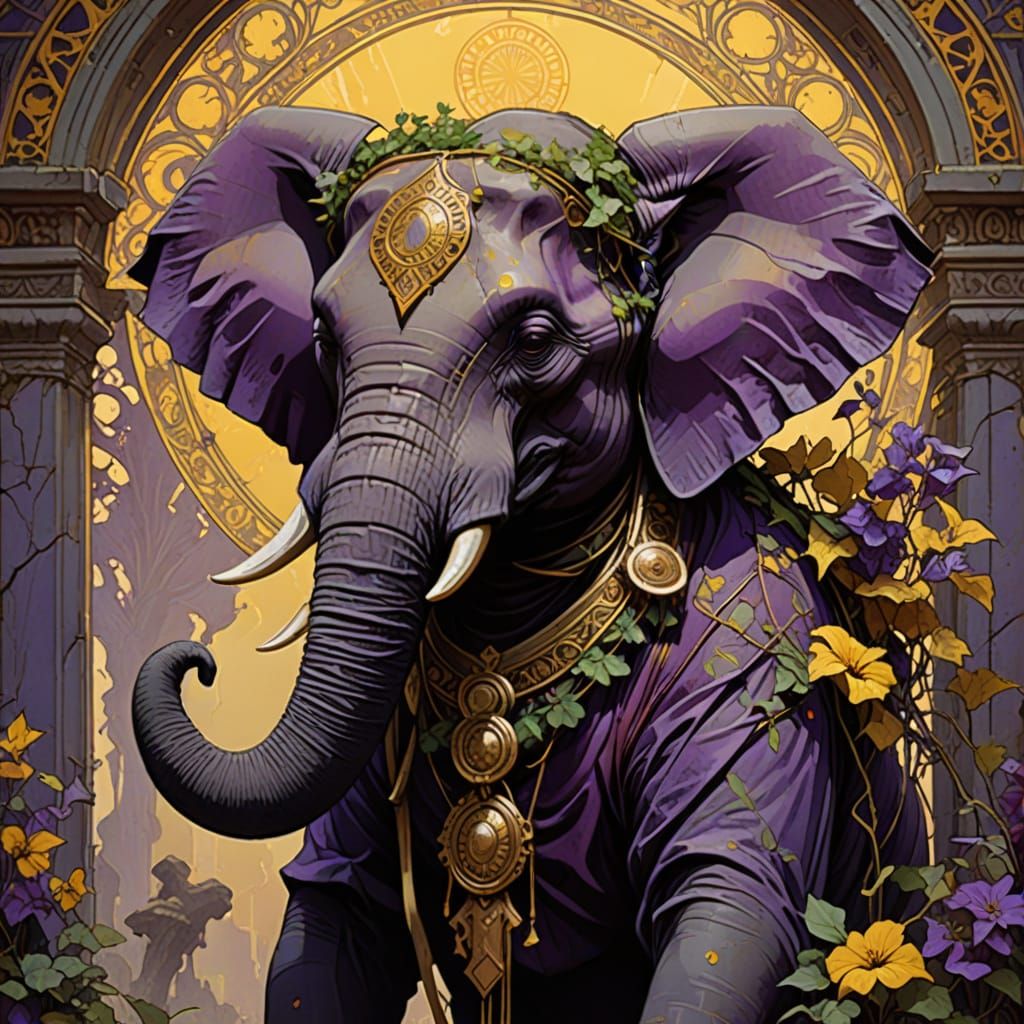 Stone Elephant with Carvings: Dark Fantasy Concept Art