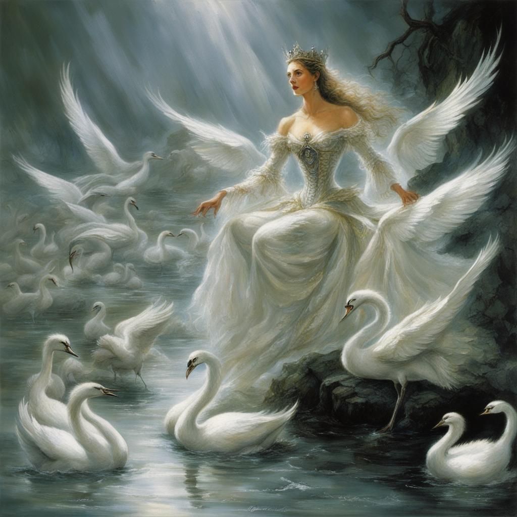 Queen's Curse: Siblings Transformed in Oil Painting