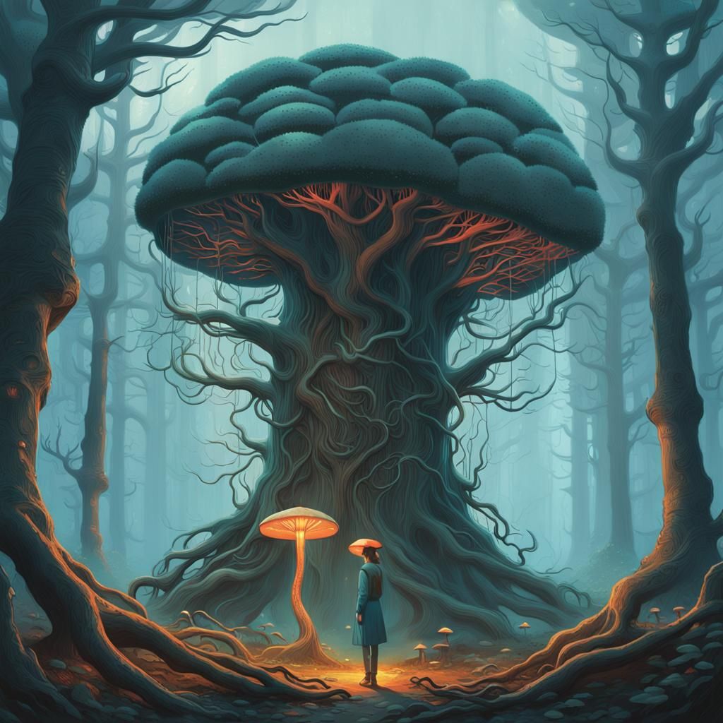 Ethereal Tree Woman in Mystical Forest