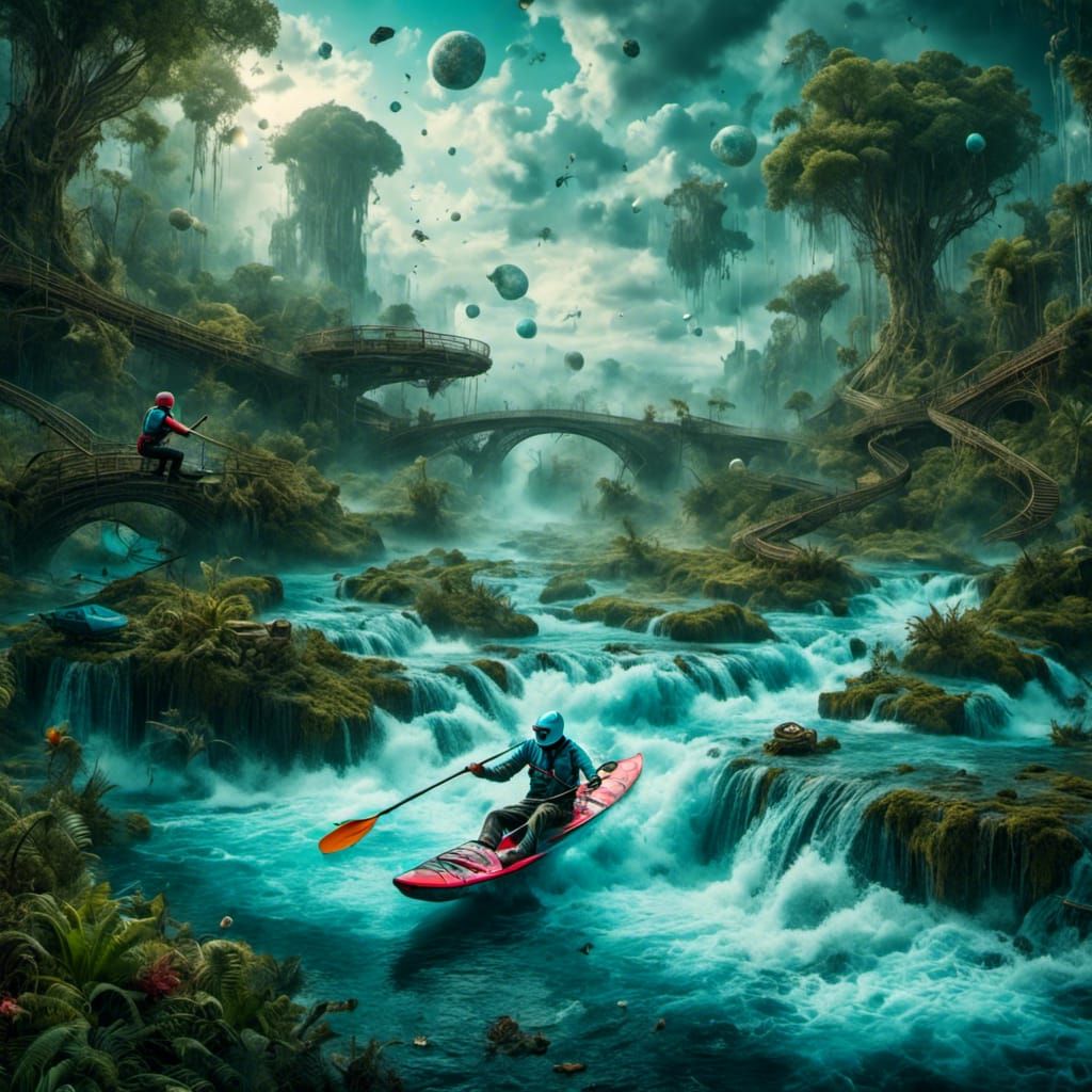 Surreal Whitewater Kayaker in Dimensional Rapids