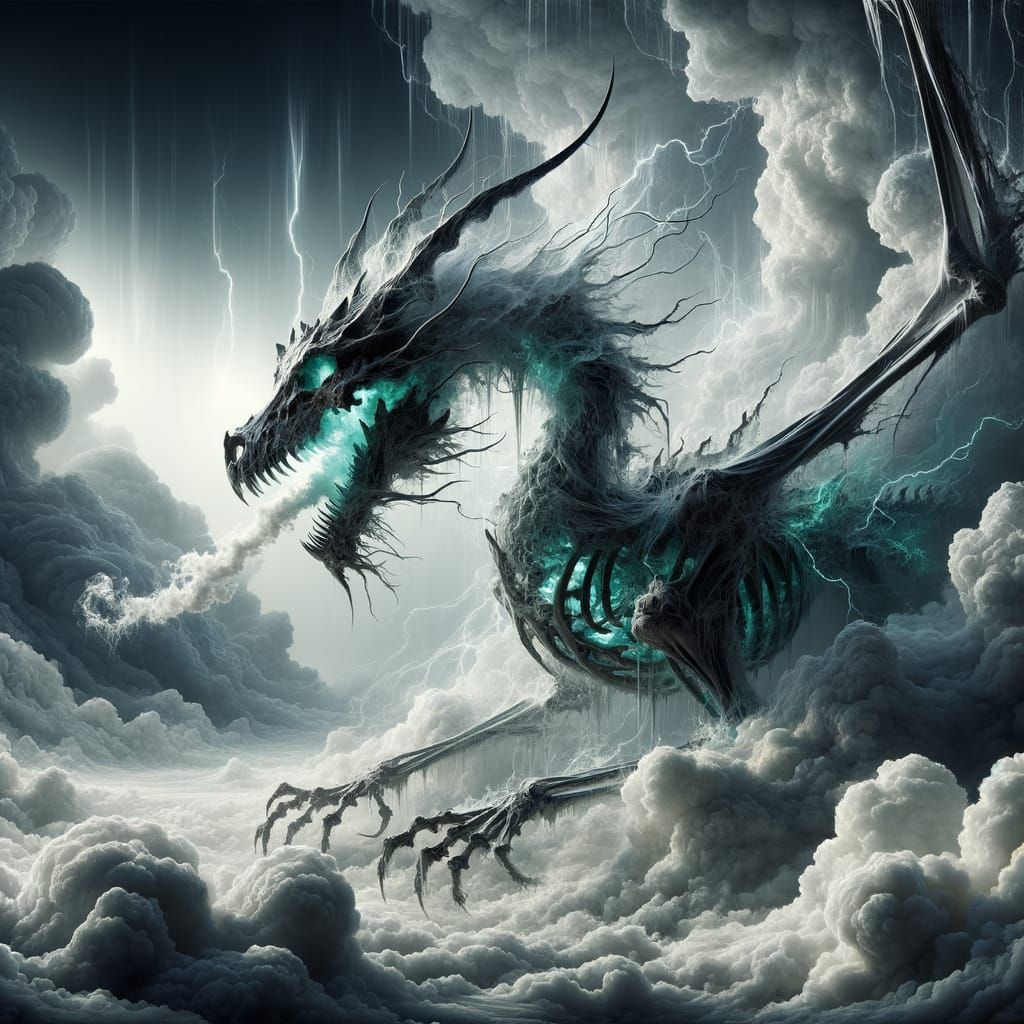 Necromantic Skeleton Dragon Rises in Emerald Flames
