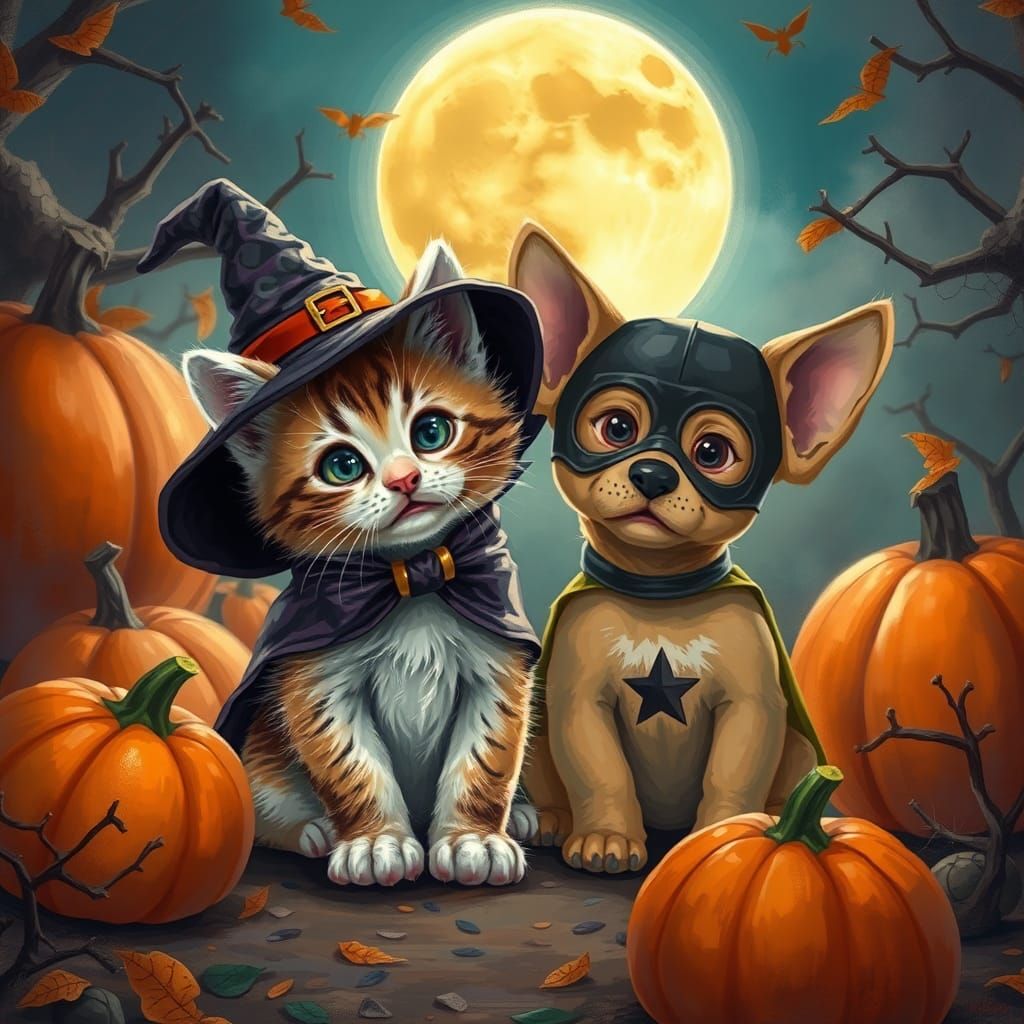 Halloween Pets in Dreamlike Digital Painting
