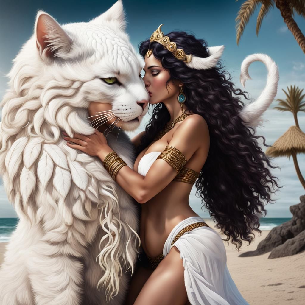 Latina Shaman and White Cat on Alien Beach