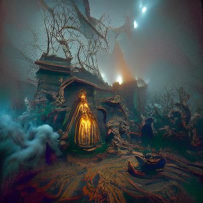 Ethereal Witchcraft Scene in 3D with Shading