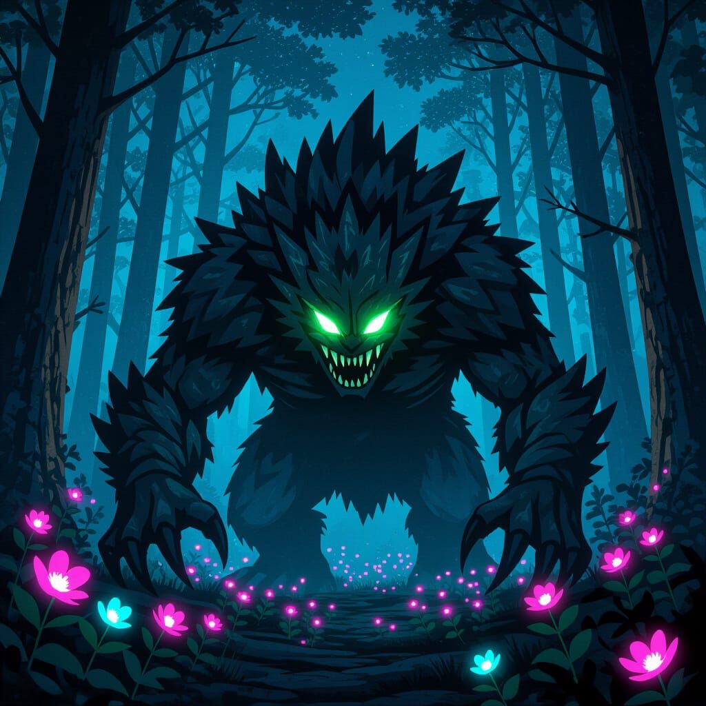 Bioluminescent Forest Lurker in Dark Fantasy Style