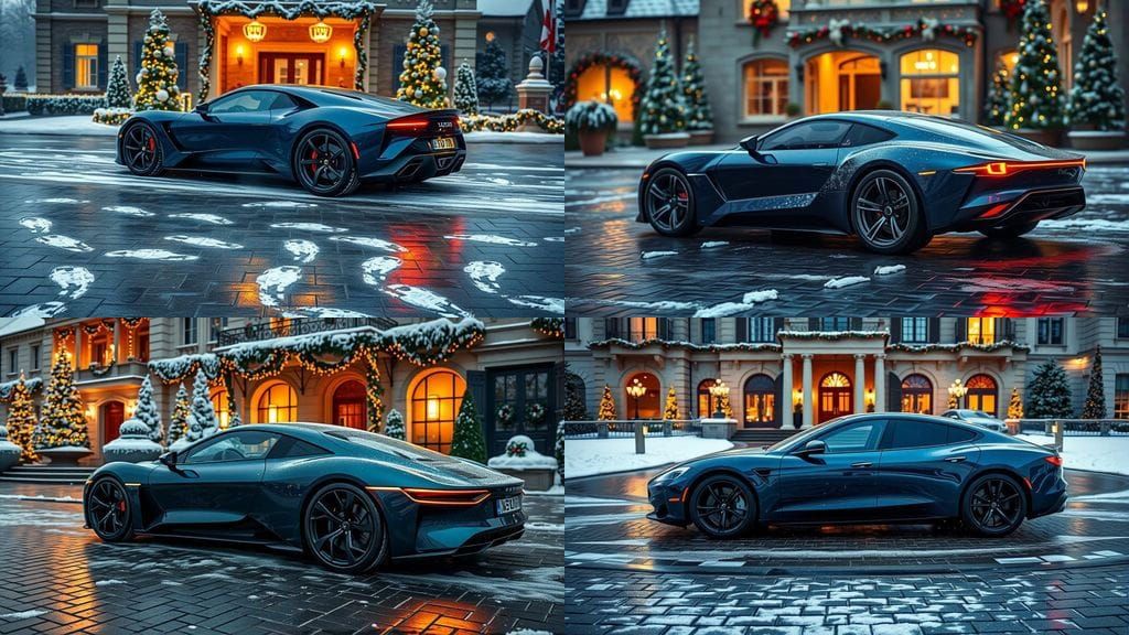 Luxury Futuristic Car in Elegant Holiday Setting