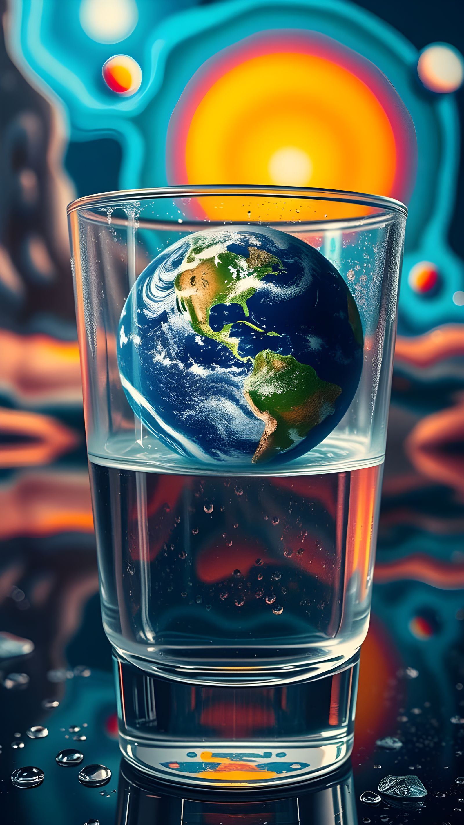 Earth Ice Cube in Water, Surrealist Style