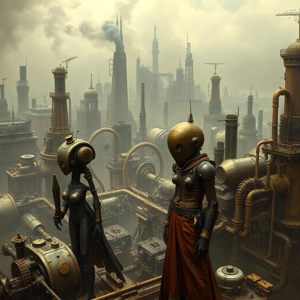 Android Dreams: Steampunk Oil Painting