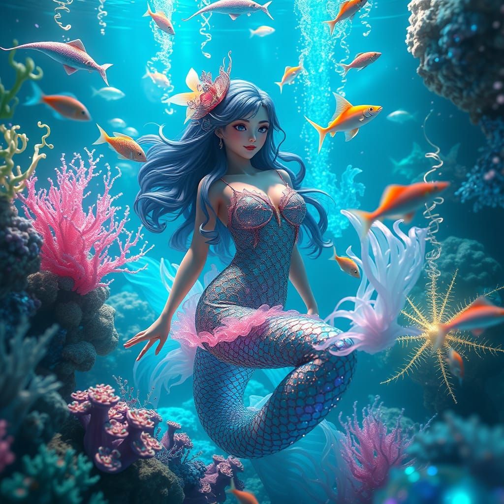 Ethereal Aquarium Scene in 3D Anime Style