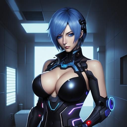 Cyberpunk Girl with Blue Eyes in Anime Style