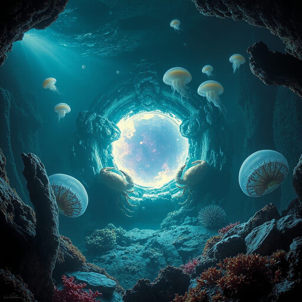 Mystical Portal Emerges in Deep Sea Scene