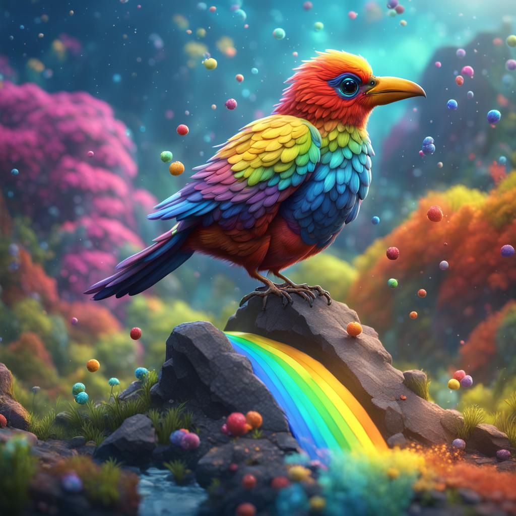 Fantastical Rainbow Bird in Detailed Matte Painting