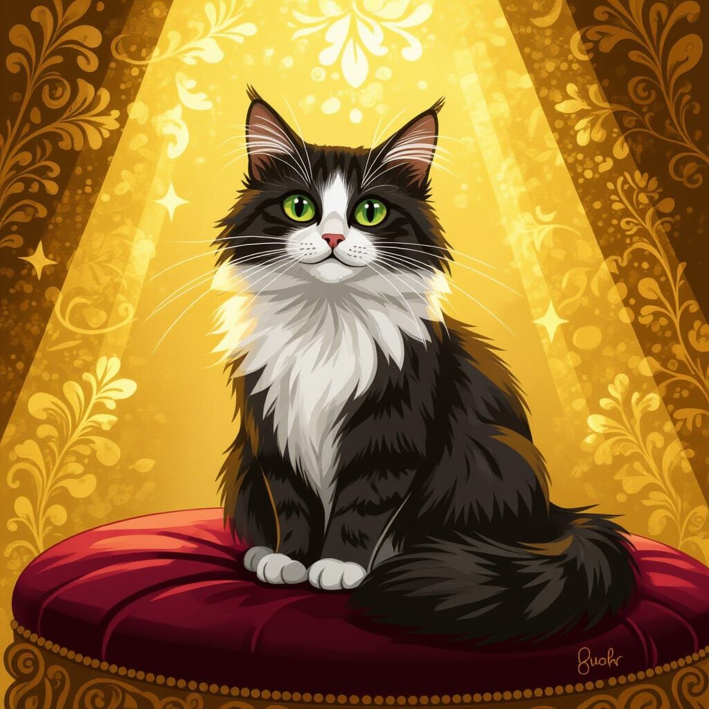 Whiskered Cat in Golden Light, Albrecht Dürer Style
