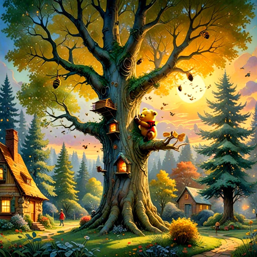 Angelic Bees in Whimsical Forest Scene