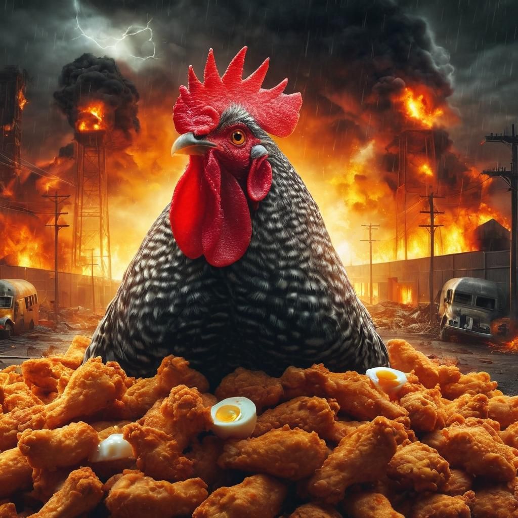 Barred Rock Rooster on Fried Chicken Apocalypse