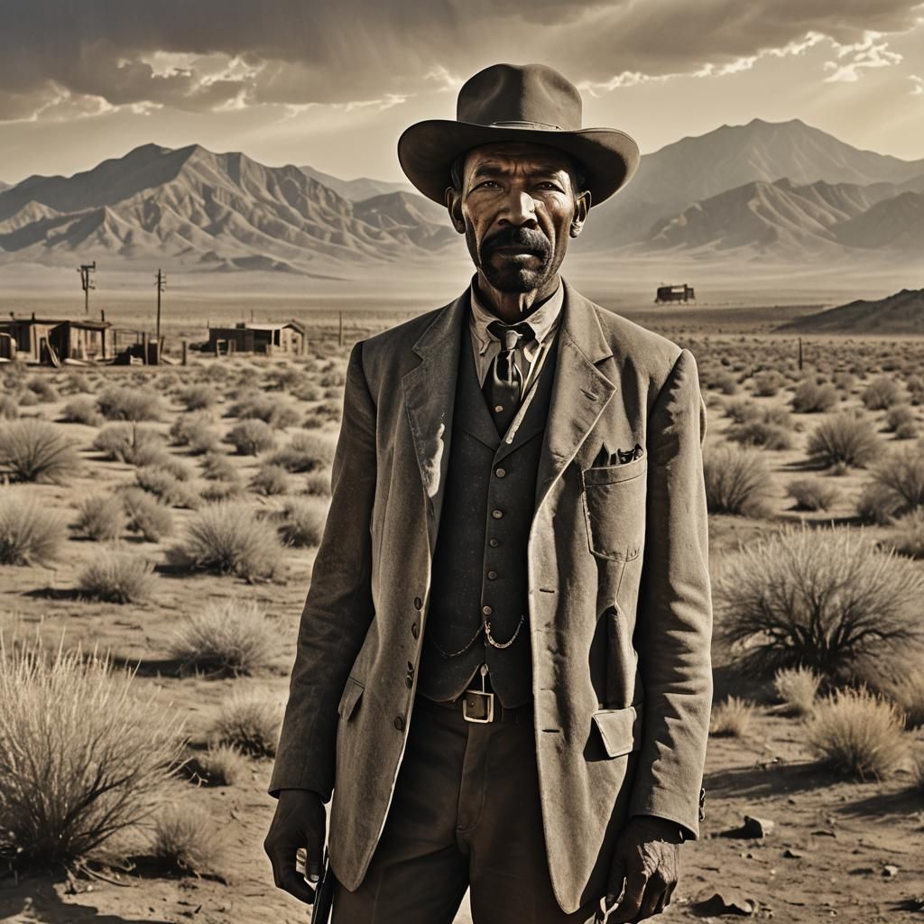 Bass Reeves: Gun Drawn in a Western Landscape