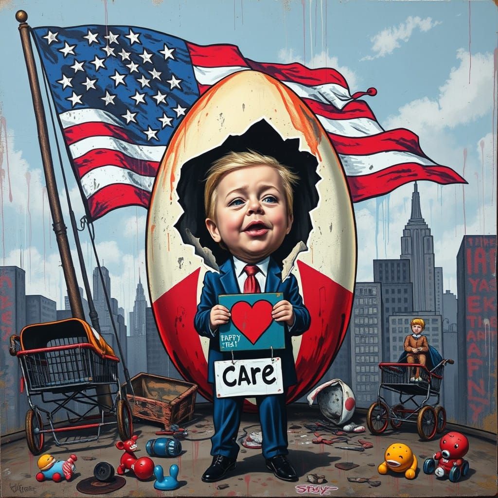 Crumbling American Flag, Forgotten Children: A Haunting Soci...