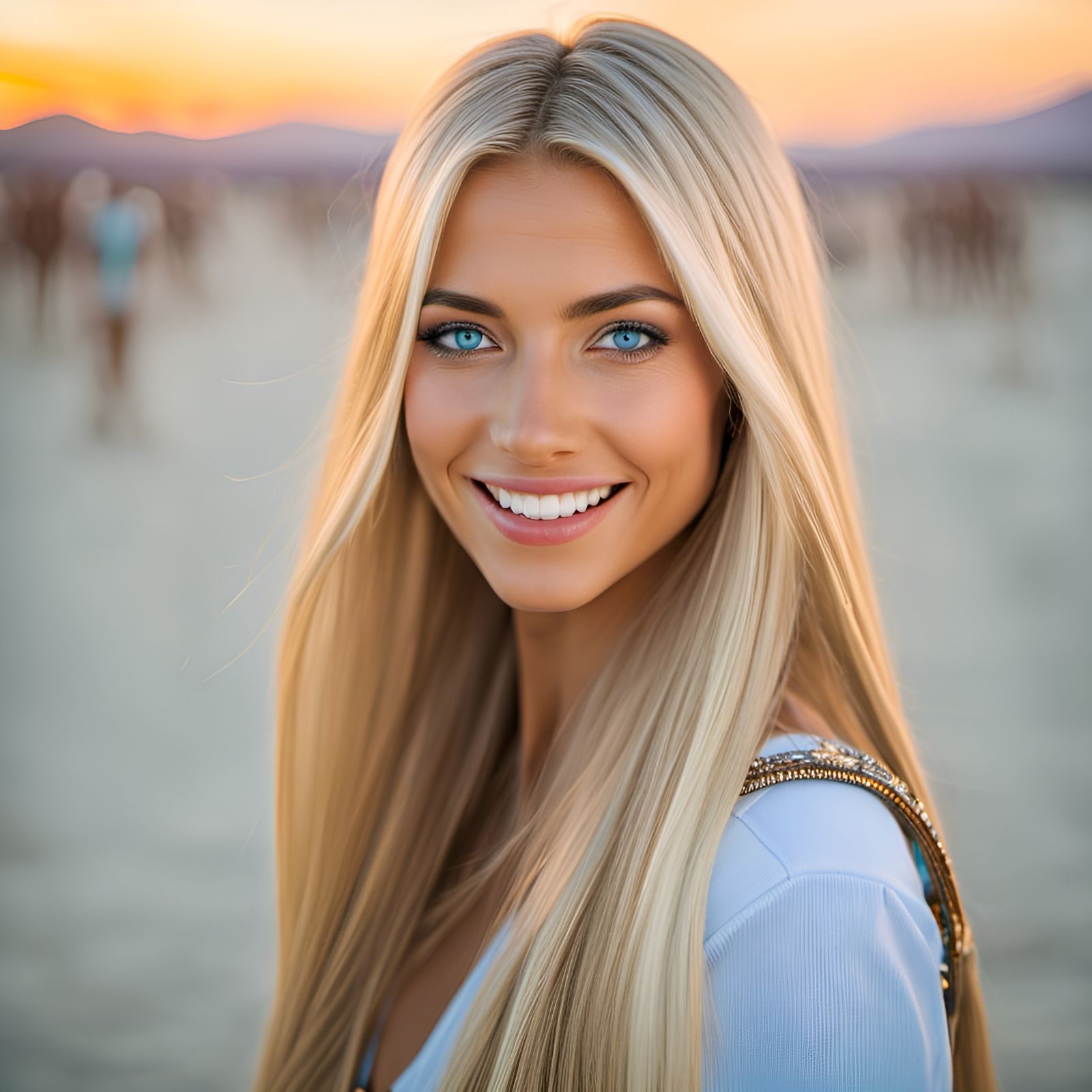 Smiling Blonde Woman at Burning Man Festival