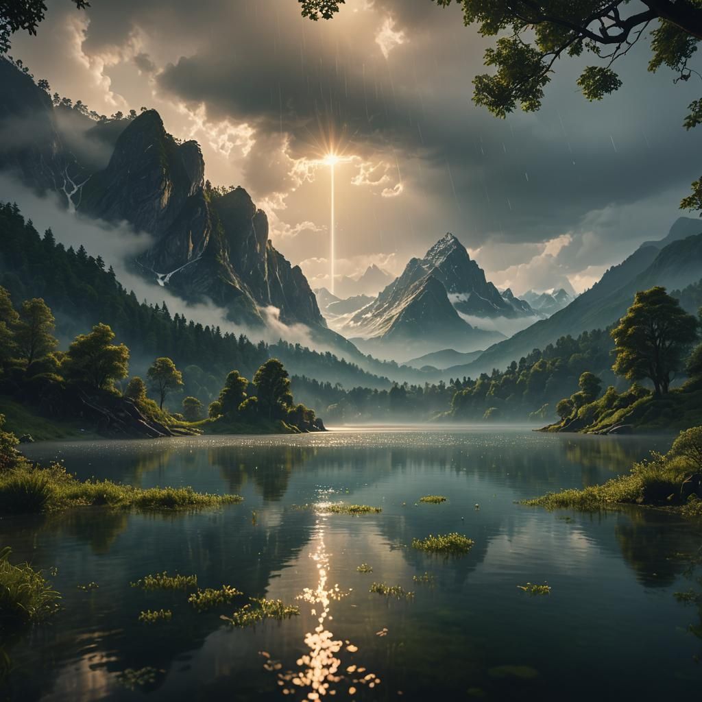 Water Evaporation From Serene Lake in Digital Painting