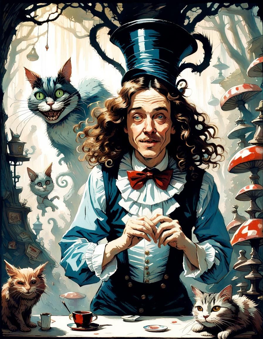 Weird Al as Alice in Wonderland in Dark Fantasy Style