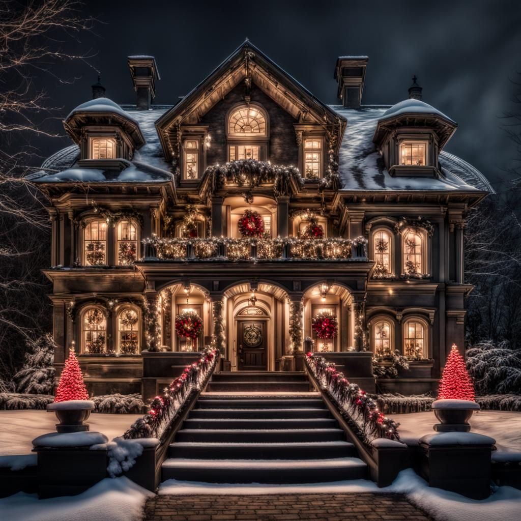 Hyperrealistic Christmas Mansion in Cinematic Style