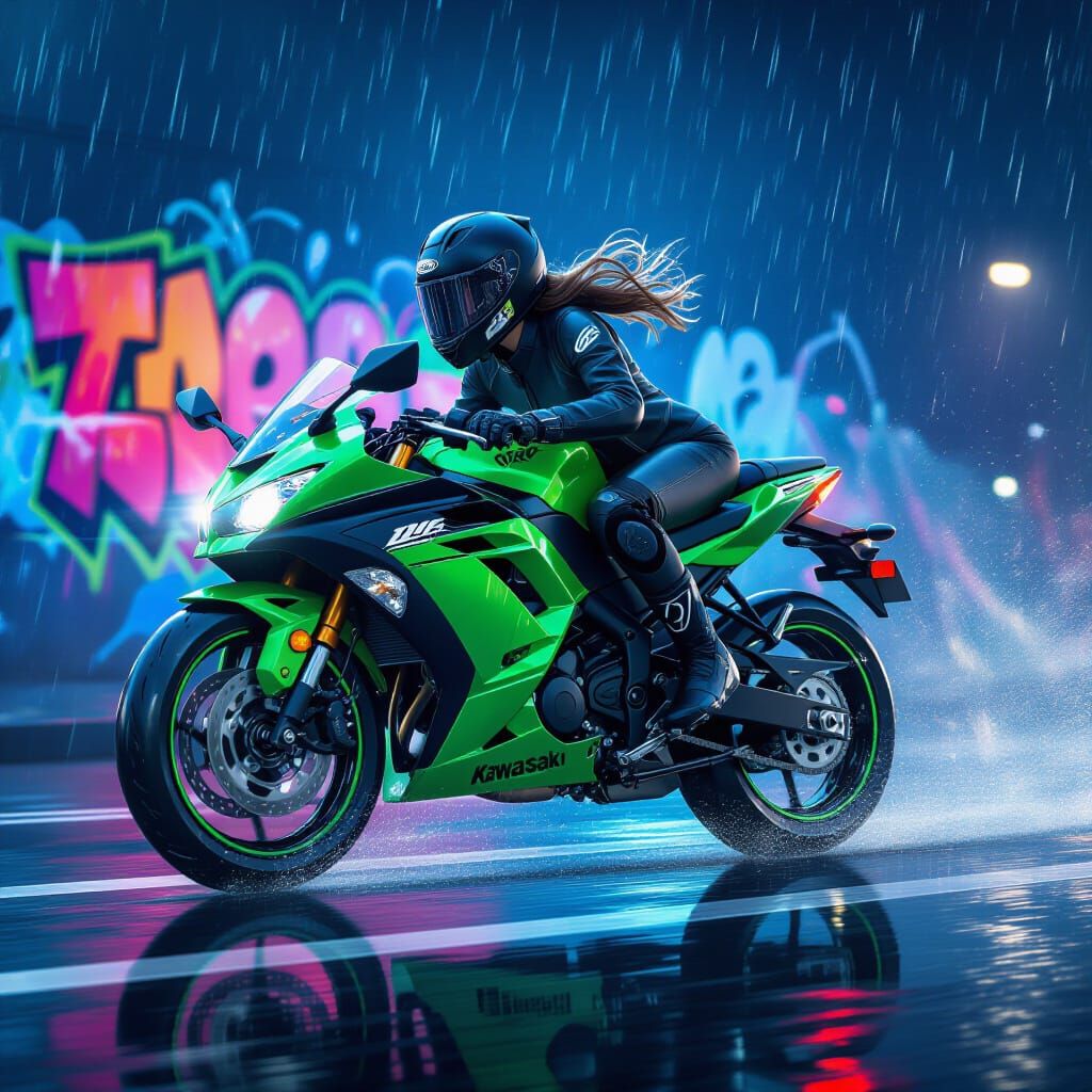 Night Rider Wheelie: Graffiti Splash Art