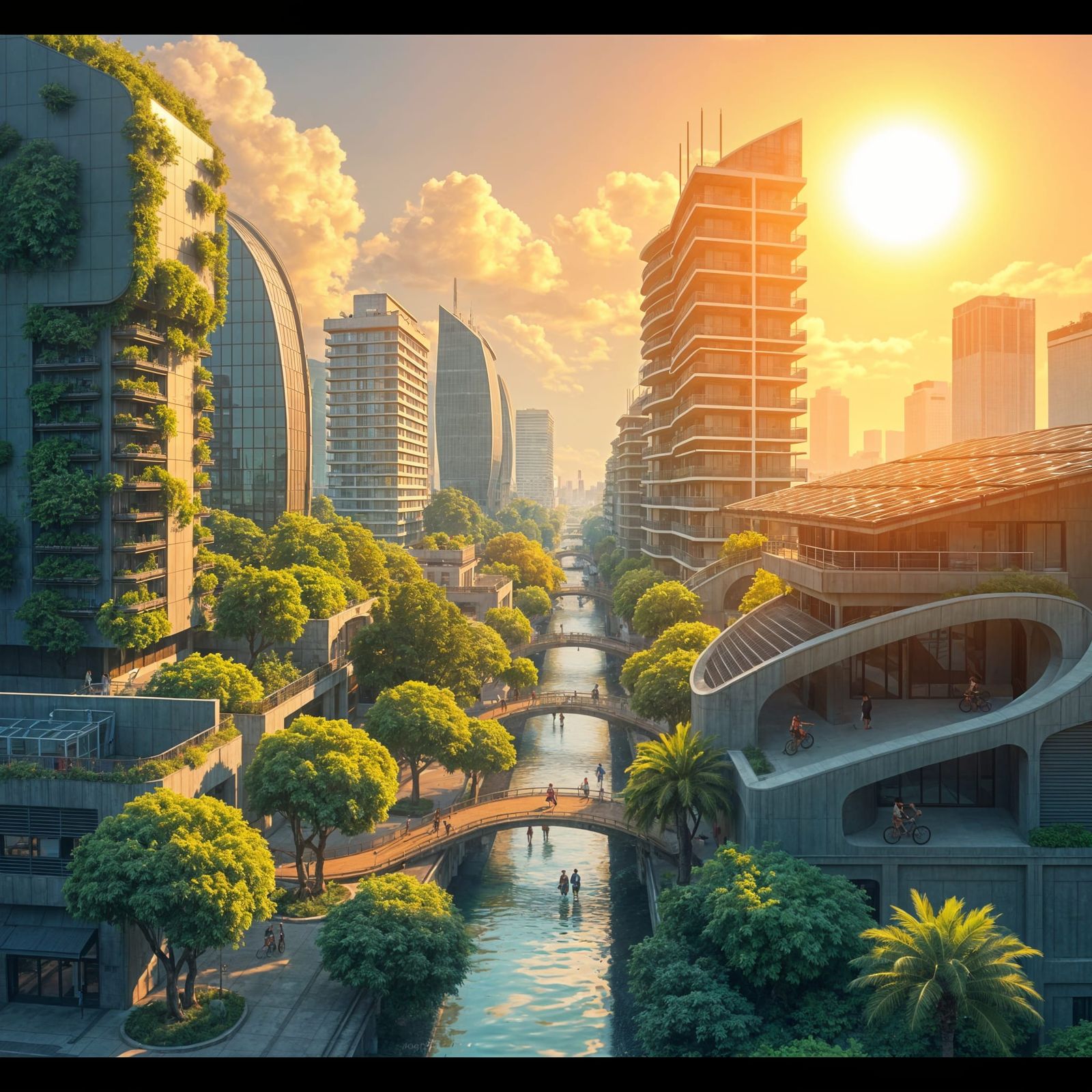 Sustainable Solarpunk Metropolis in Bloom