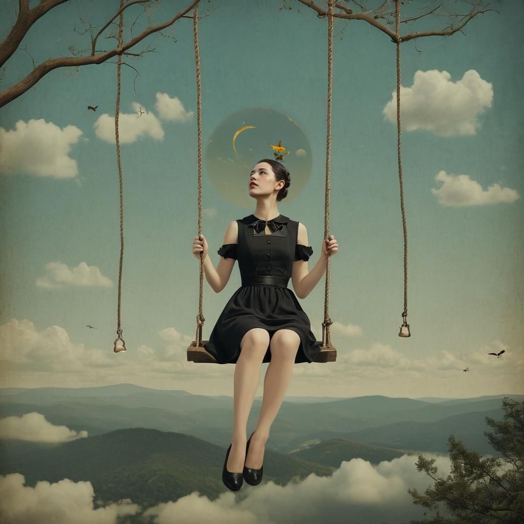 Dreamlike Surreal Collage of a Golden Sun