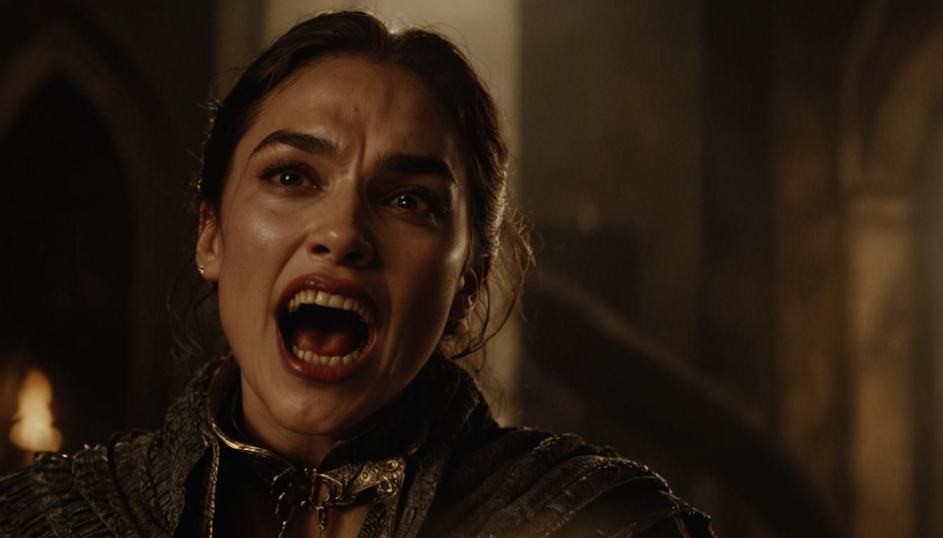 Vampire Portrait with Intense Lighting and Golden Tones