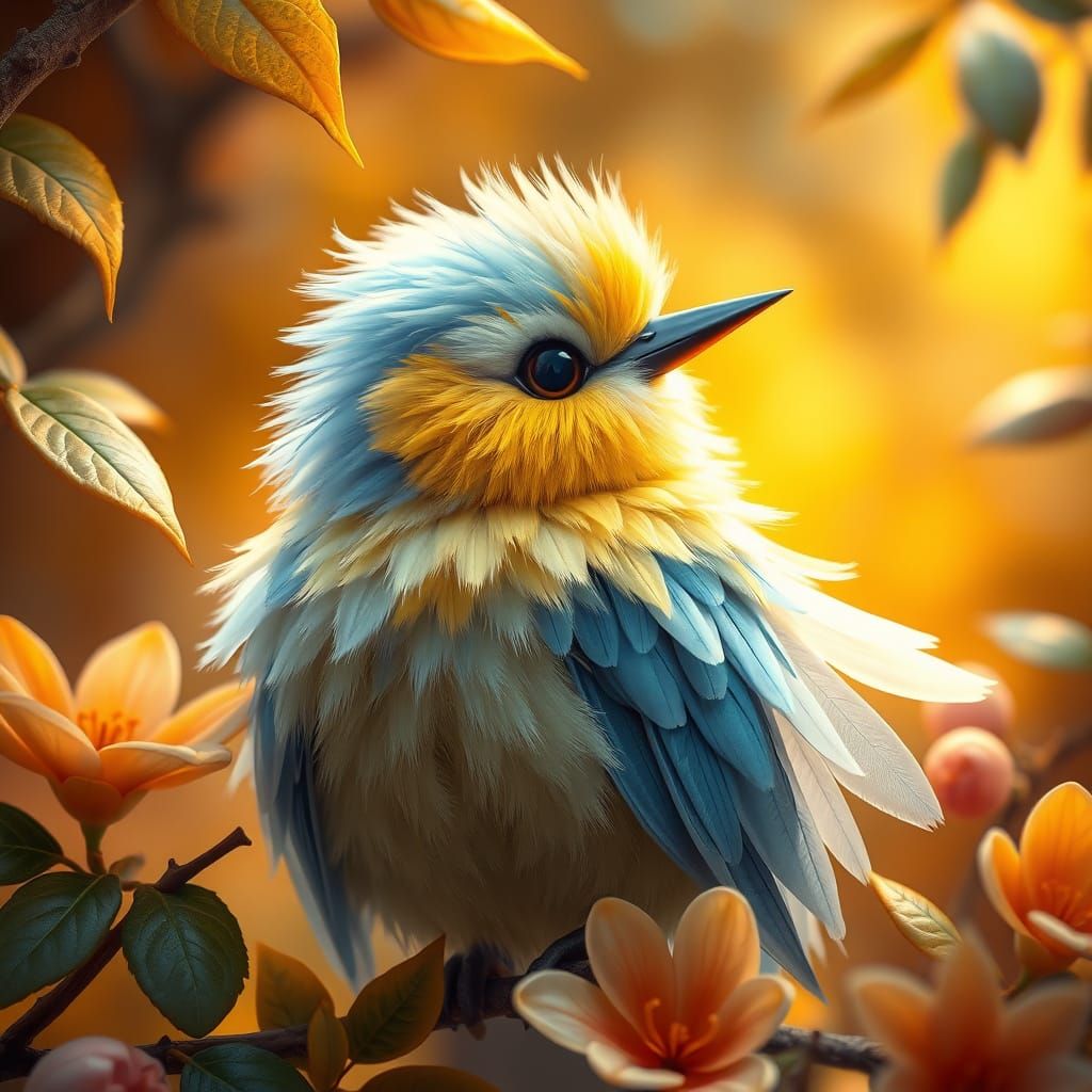 Whimsical CUTIE Bird in Fantasy Landscape