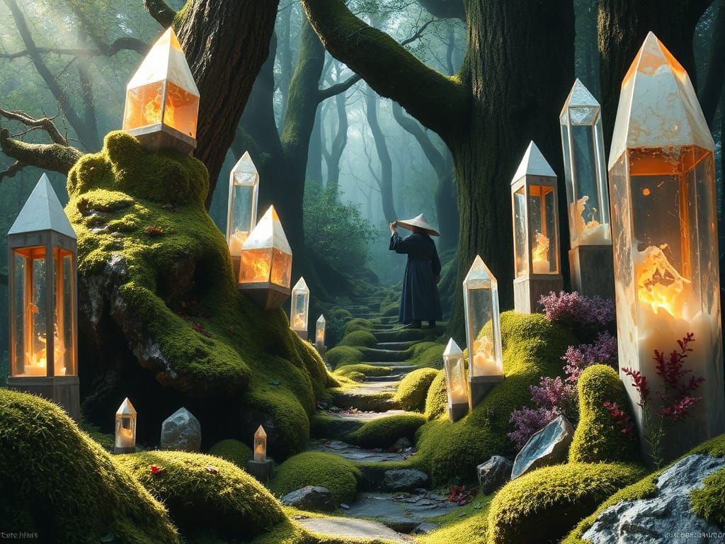 Crystals, Moss, and Wizardly Pathways in Vibrant Forest