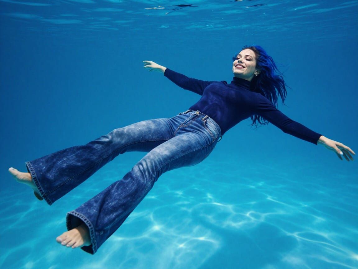 Woman Floating Peacefully in Blue Pool