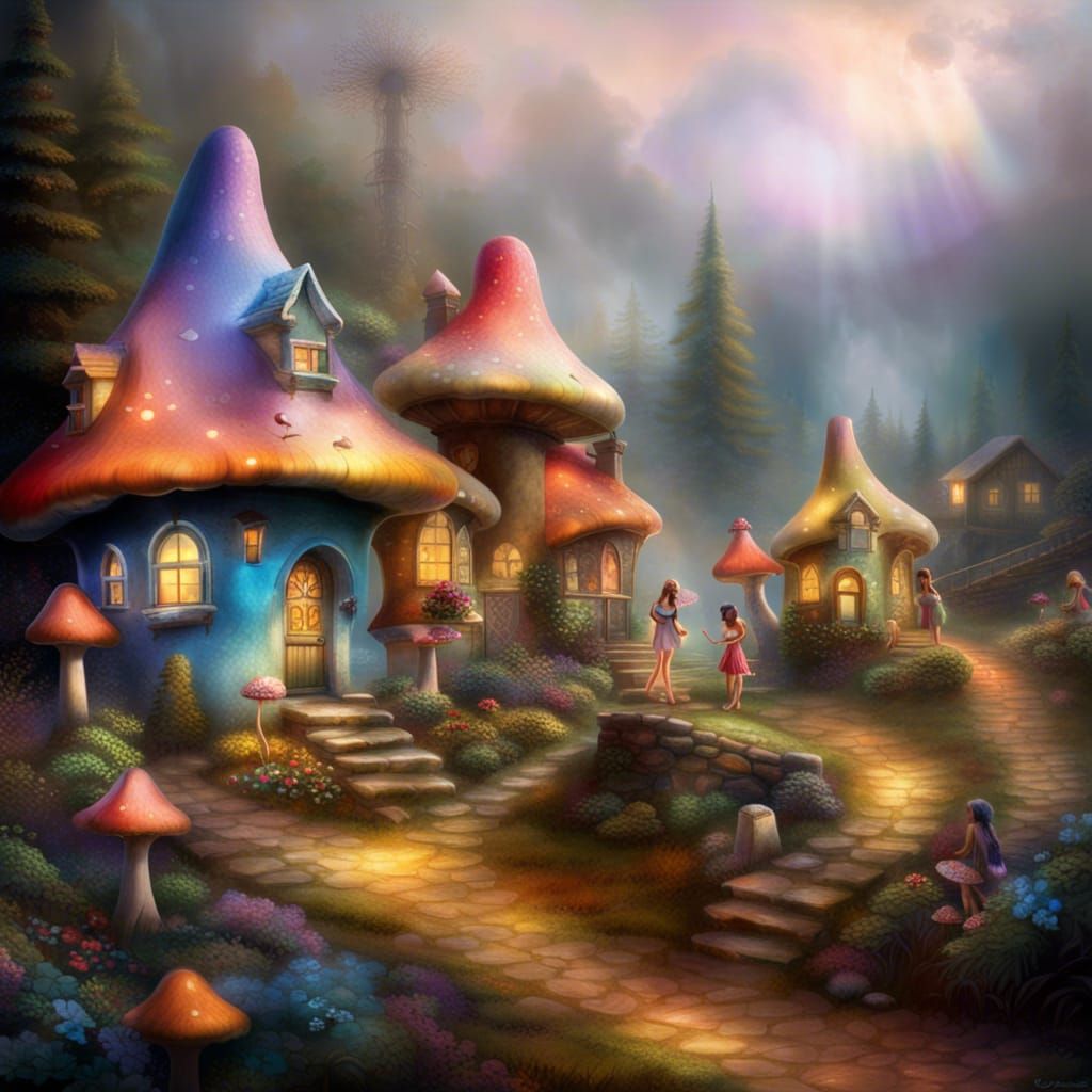 Enchanting Fairy Village with Mushroom Houses