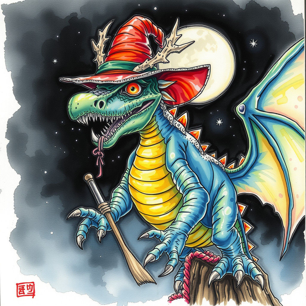 Dragon Witch Portrait in Watercolor Style