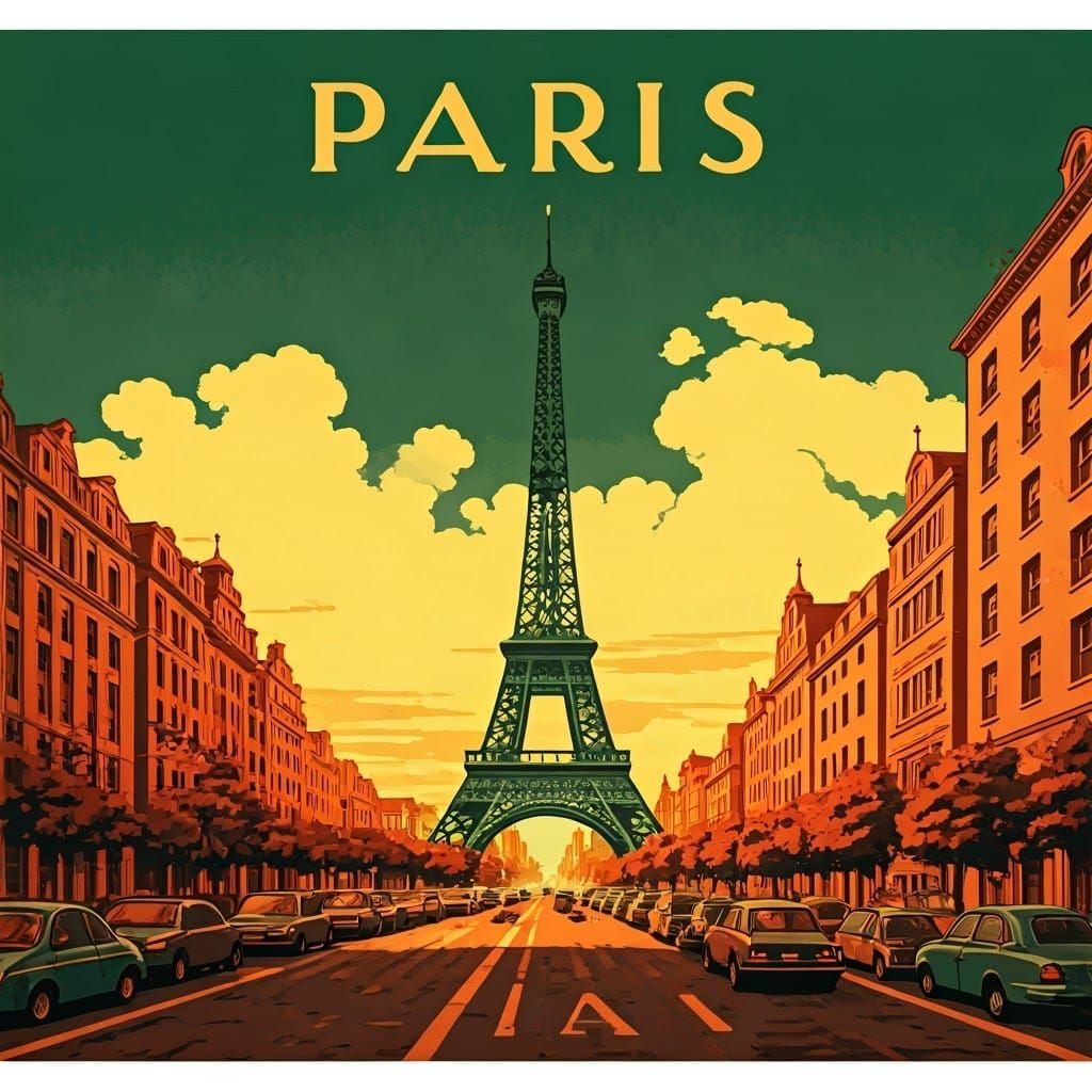 Vintage Paris Travel Poster in 1920s Style