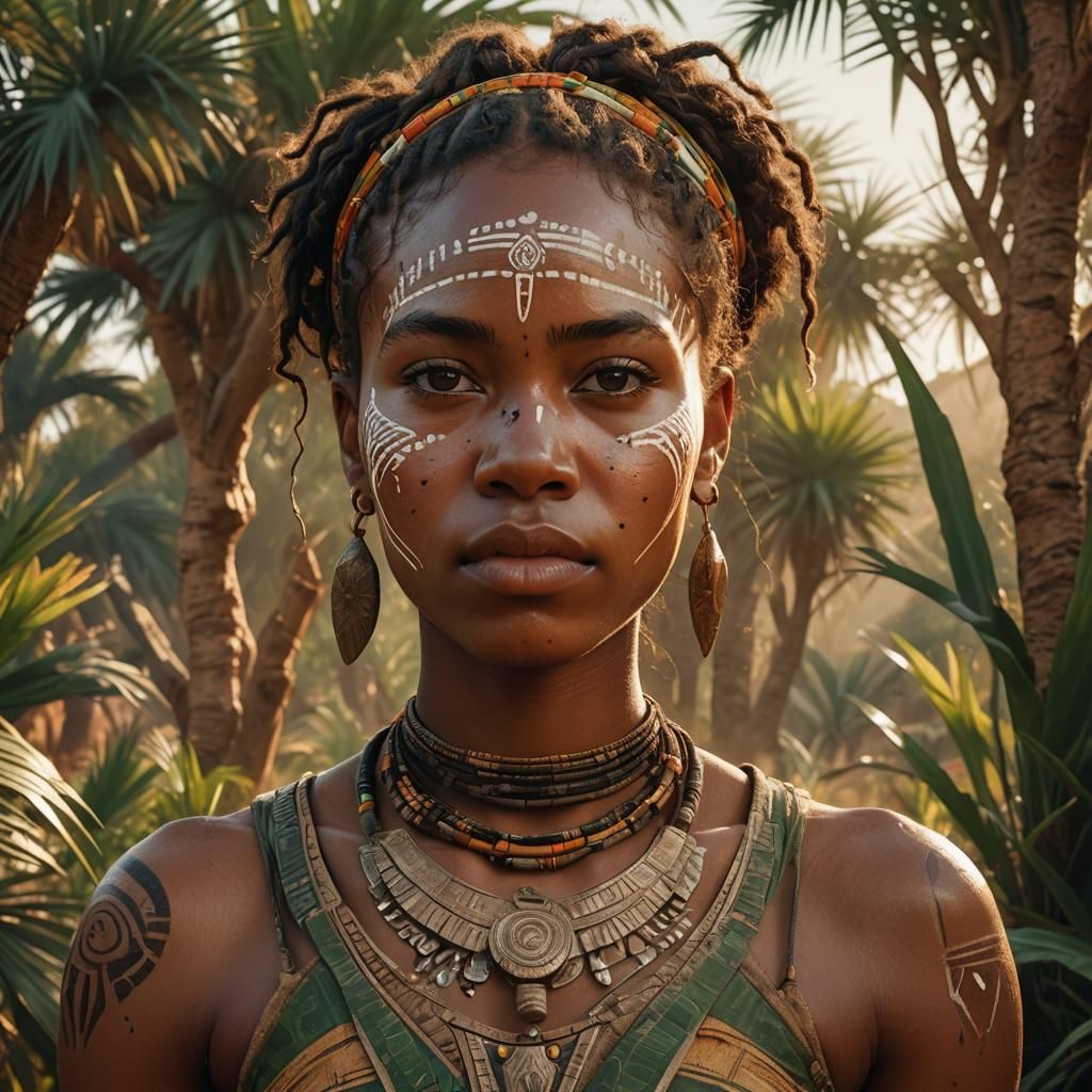 Lush Oasis in Ancient Green Sahara, Oil Painting