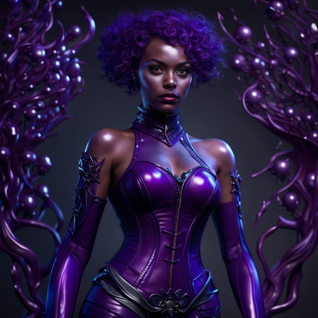 Purple Latex Catsuit: Hyperrealistic Digital Art