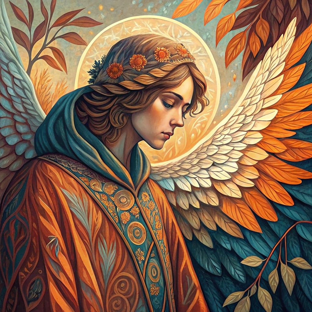 Vibrant Bold and Colorful Digital illustration of an angel t...