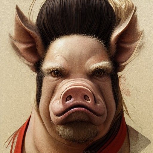 Kung Fu Pig Portrait in Hyperdetailed Style