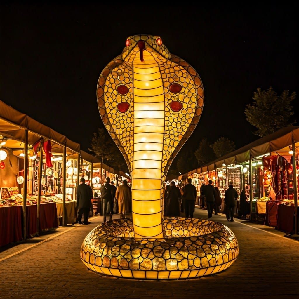 Stained Glass Cobra at Turkish Fair, Cinematic Style