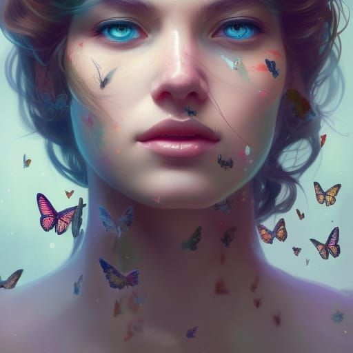 Girl Covered in Butterflies: Art Nouveau Portrait