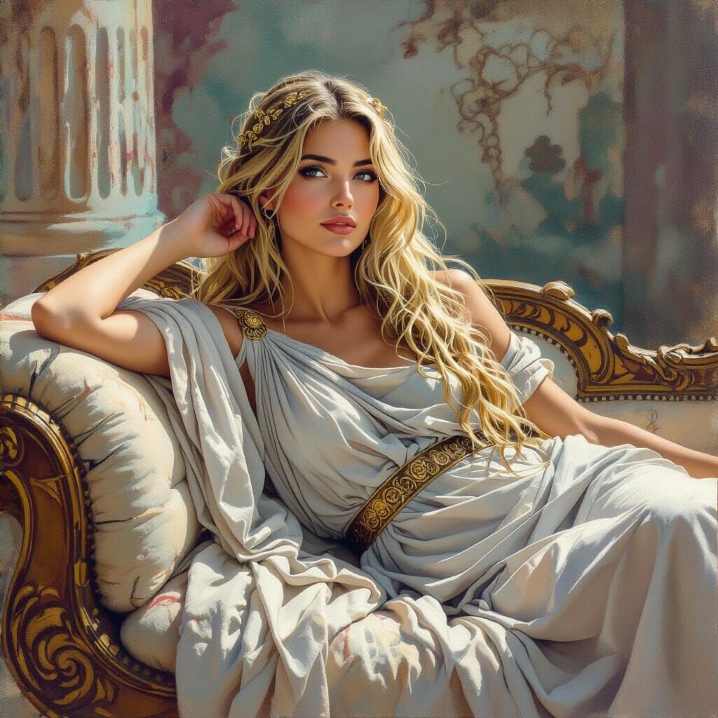 Aergia, Greek Goddess of Sloth in Gouache Style