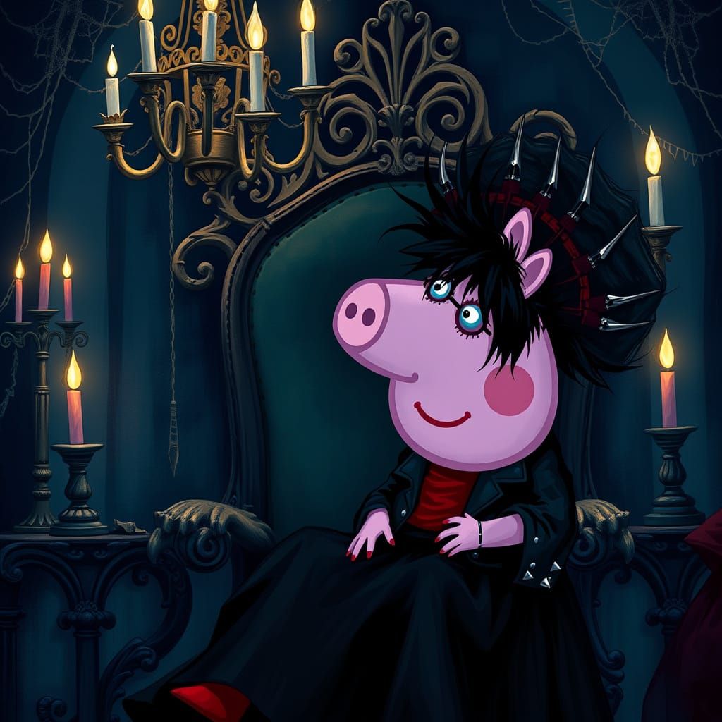 Gothic Peppa Pig and Emo George in a Dark, Moody Scene