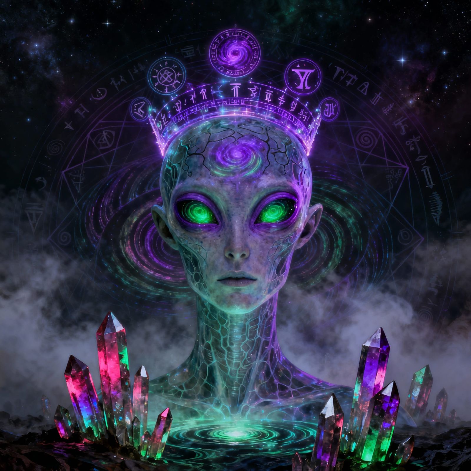 Alien Oracle Transmitting Forbidden Knowledge in Cosmic Void