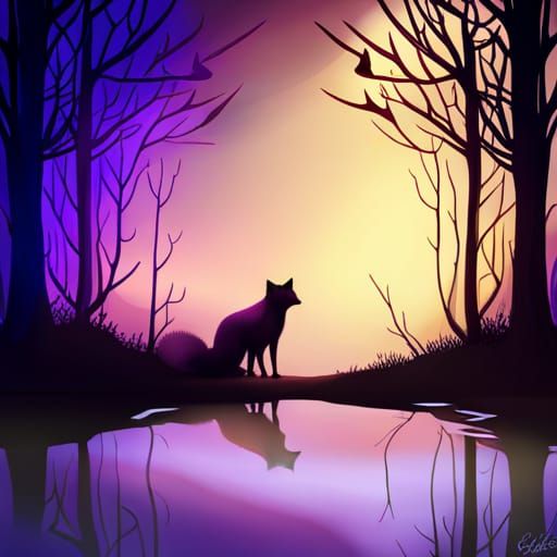 Fox in Magical Forest Illustration