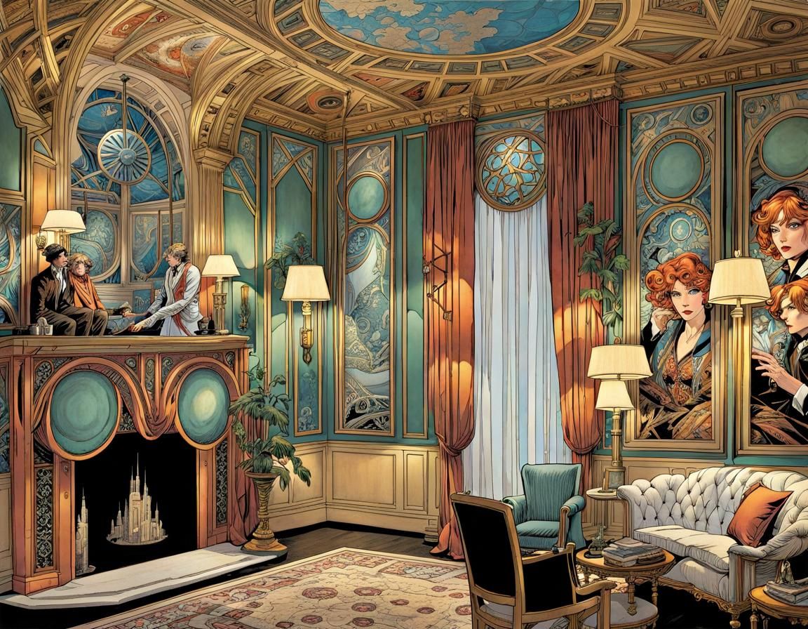 Art Nouveau Comic Book Page: Mnemnosygne Terrace