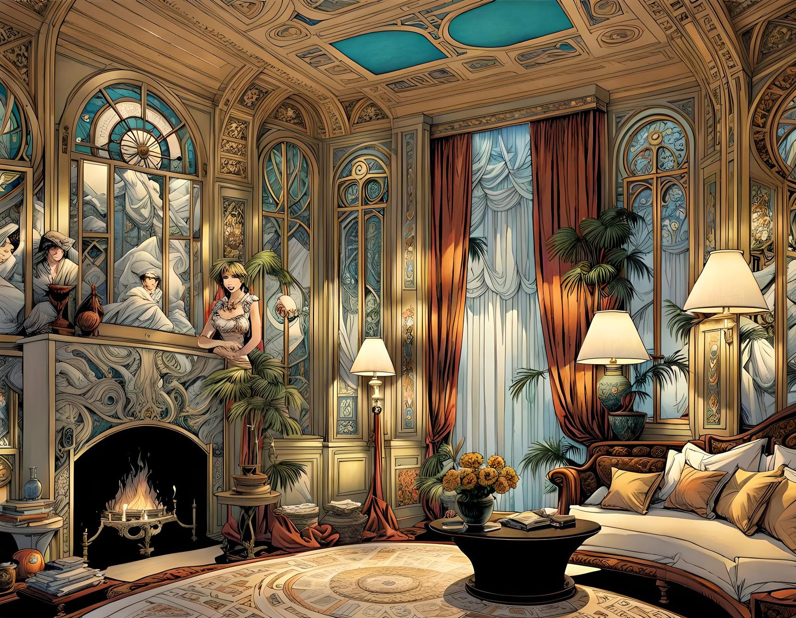 Comic Book Art Nouveau Pages after Doran, Kaluta