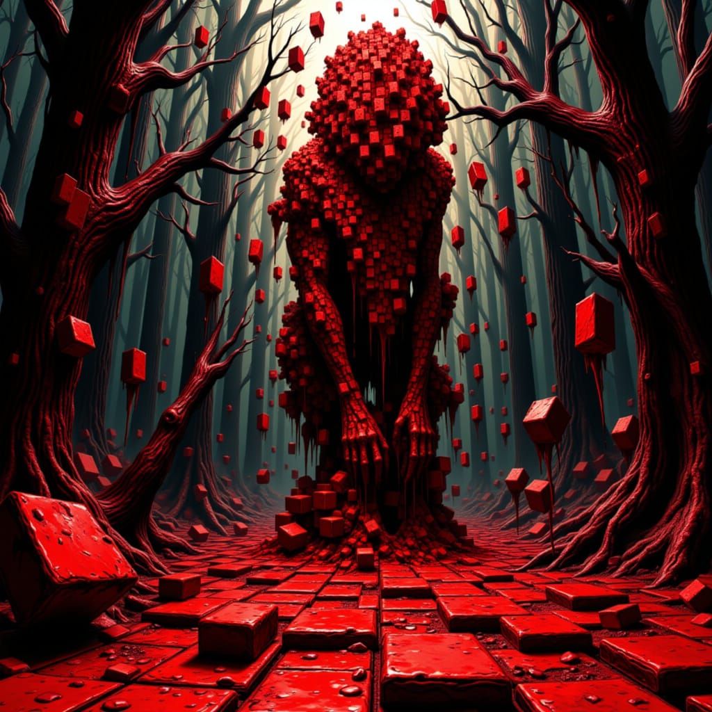 Bloody Tetris Horror Crushing in Junji Ito Style