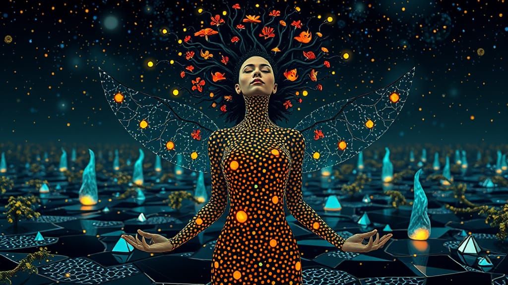 Surreal Goddess of Interconnected Ecosystems in Whimsical Do...